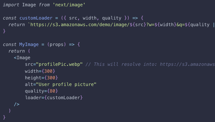nextjs image optimization using the Loader prop