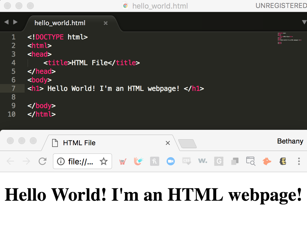 HTML Example on Sublime and In Browser