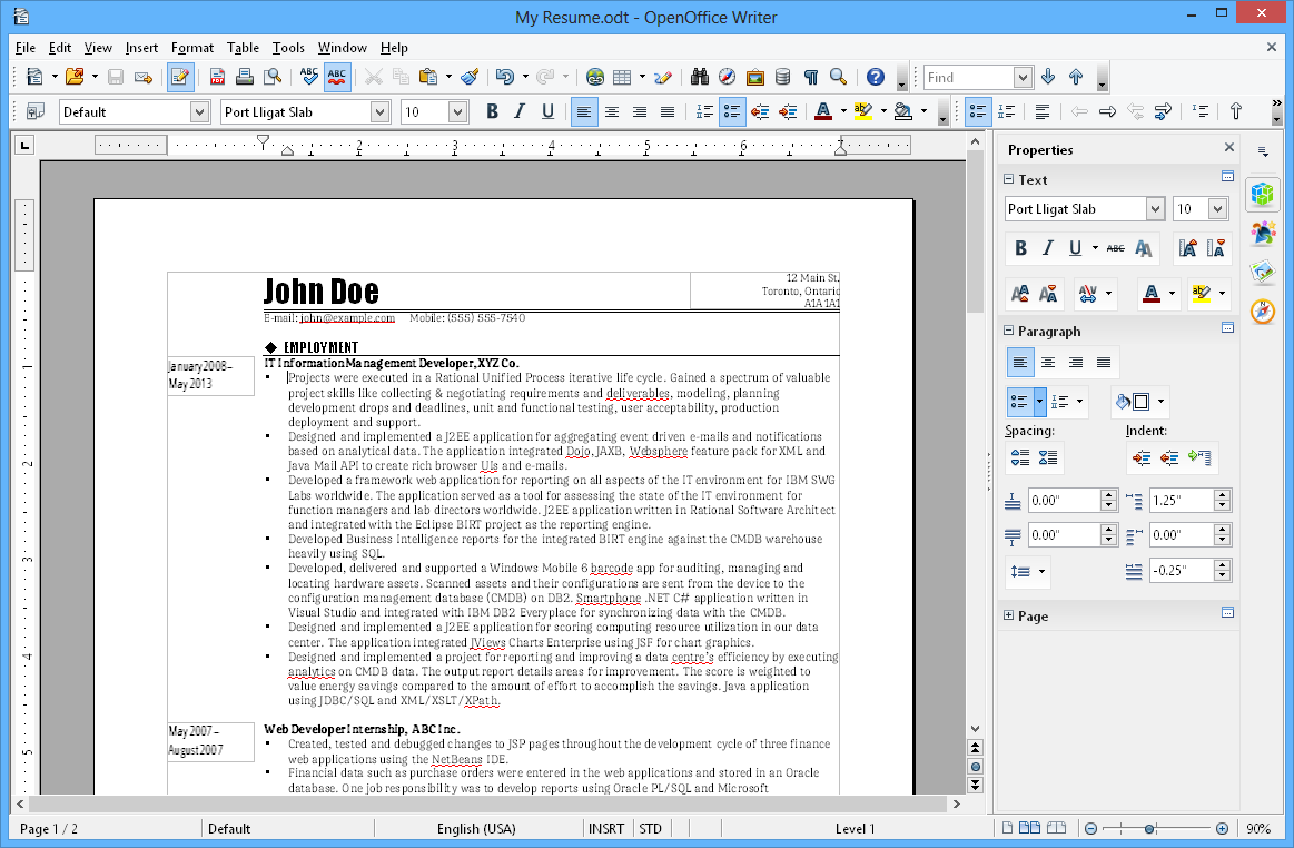 ODT Example on OpenOffice