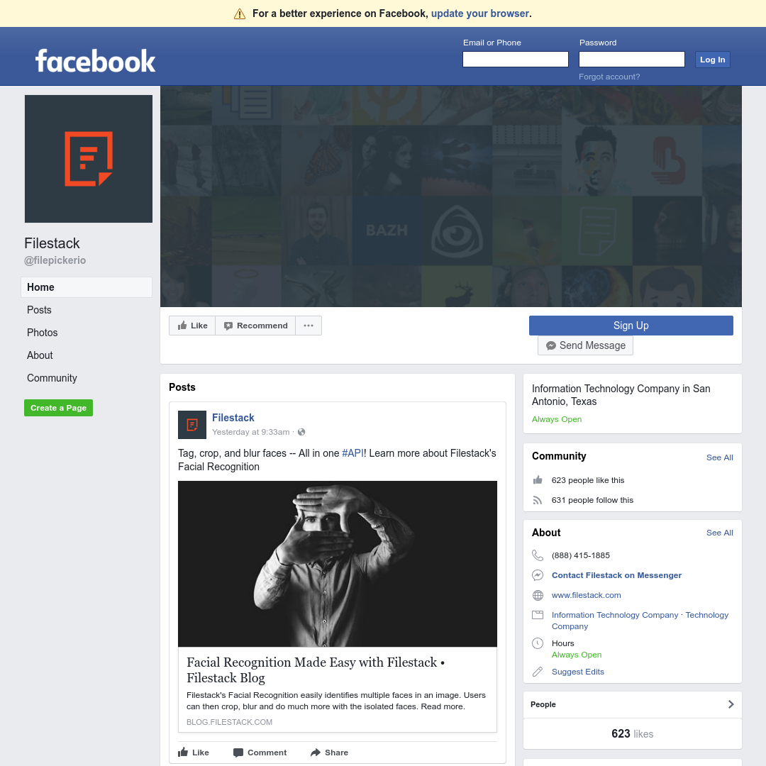 A website screenshot of Facebook