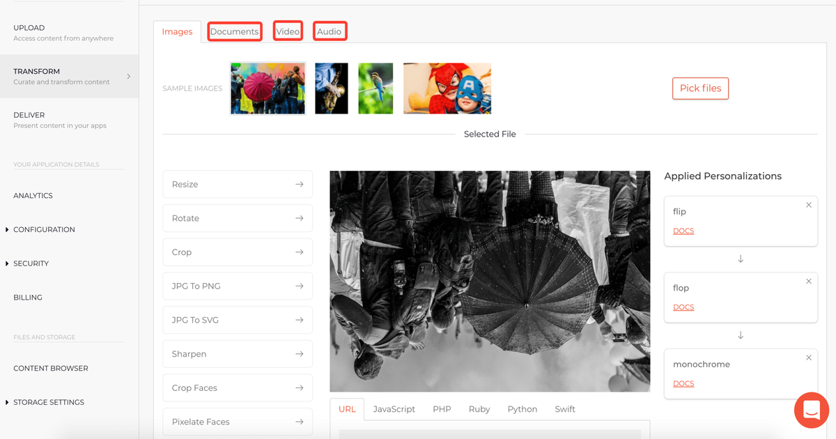 Filestack Developer Portal Transformations