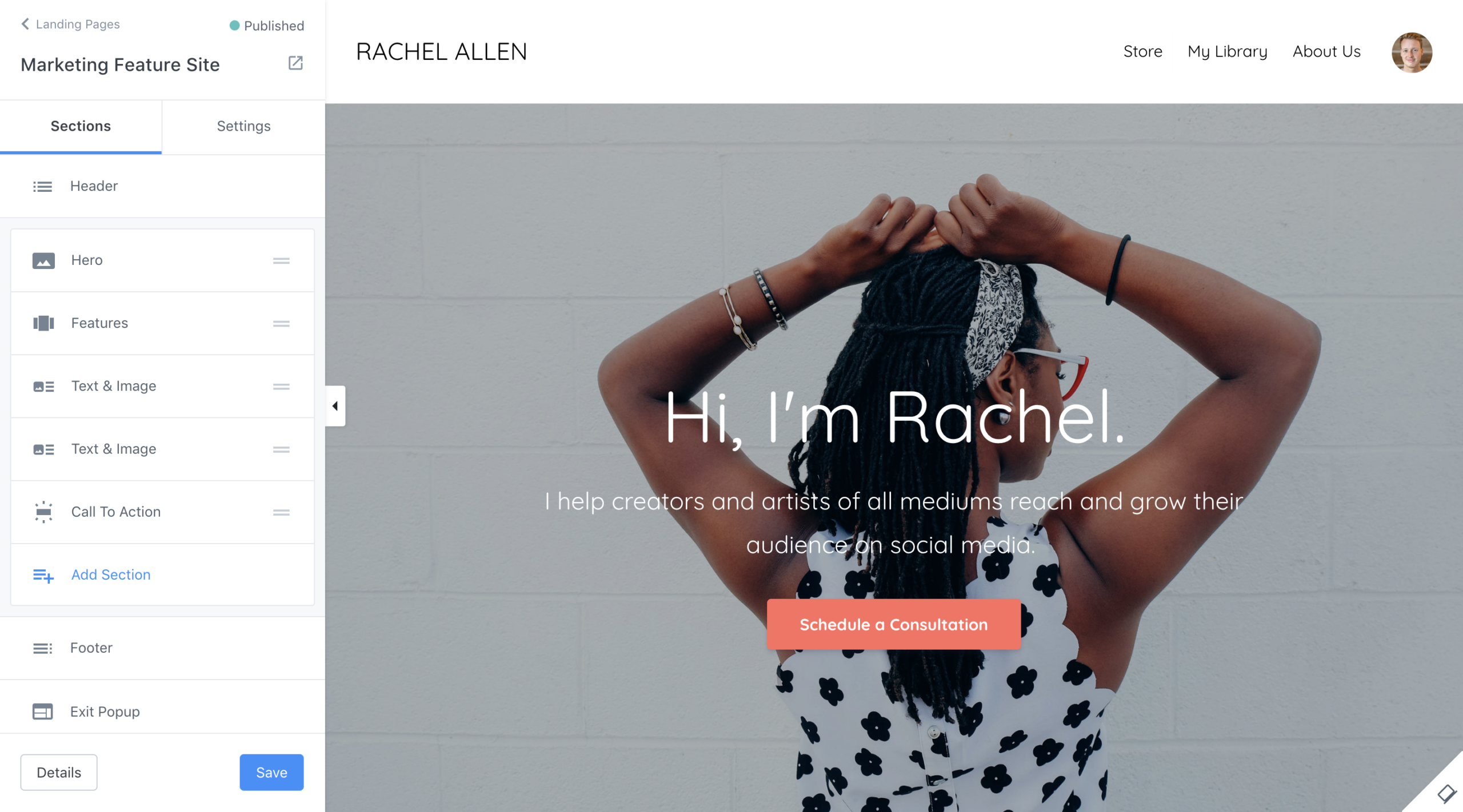 Kajabi's page builder tool