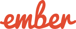 The Ember project's logo: a bold, red, cursive, slightly playful handwritten lowercase "ember"