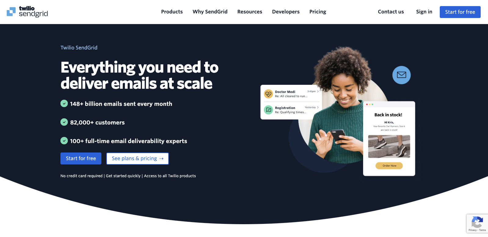 Twilio SendGrid homepage - email-related time-saving tool