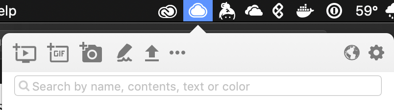 A screenshot of the status bar icon of CloudApp expanded with its menu beneath