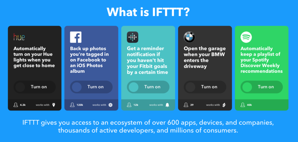 The explanation information from IFTTT showing examples of applets