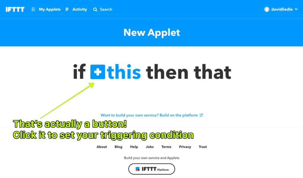 Creating a New Applet in IFTTT on the web