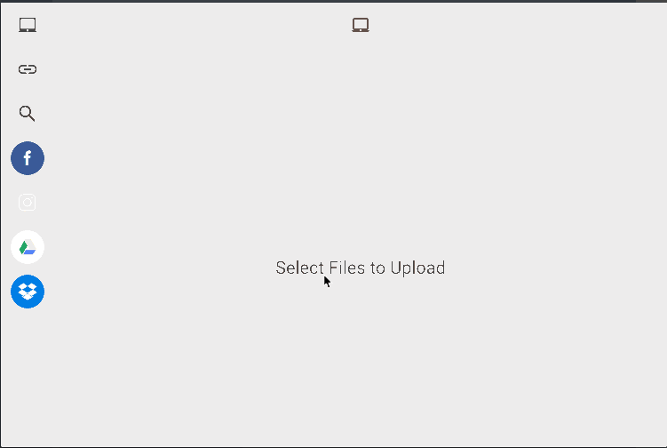 An animated Gif showing the Filestack File Picker in action, selecting Facebook as a media source and then authorizing Filestack to connect to Facebook before selecting a file, cropping it, and allow the user to upload Facebook user photos to your app