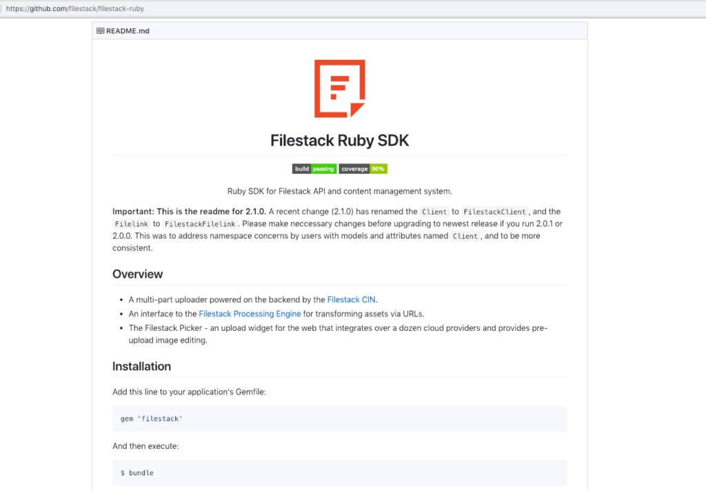 Ruby SDK installation instructions for the Filestack Ruby Gem to prepare to upload files via URL