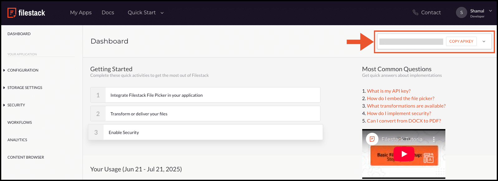 Filestack Dashboard