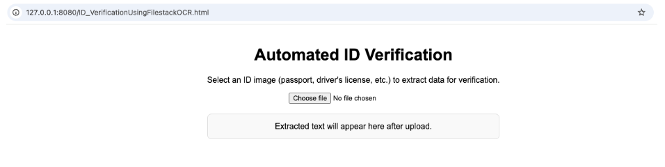 Automated ID verification file upload screen