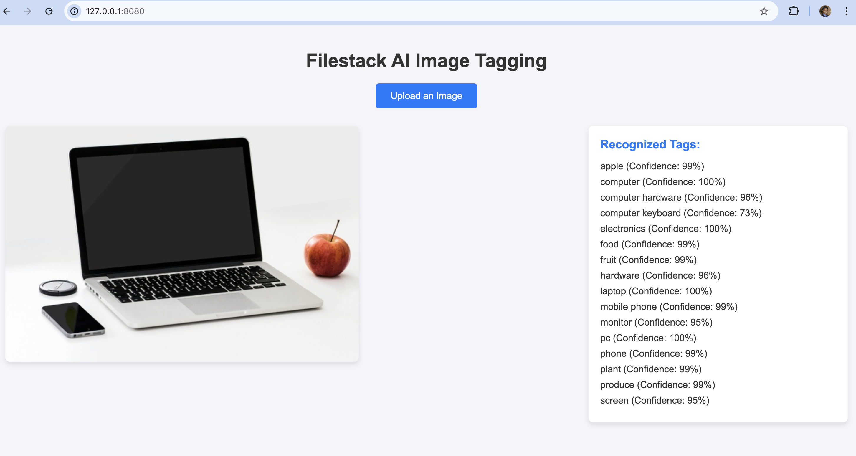 Filestack AI image tagging output