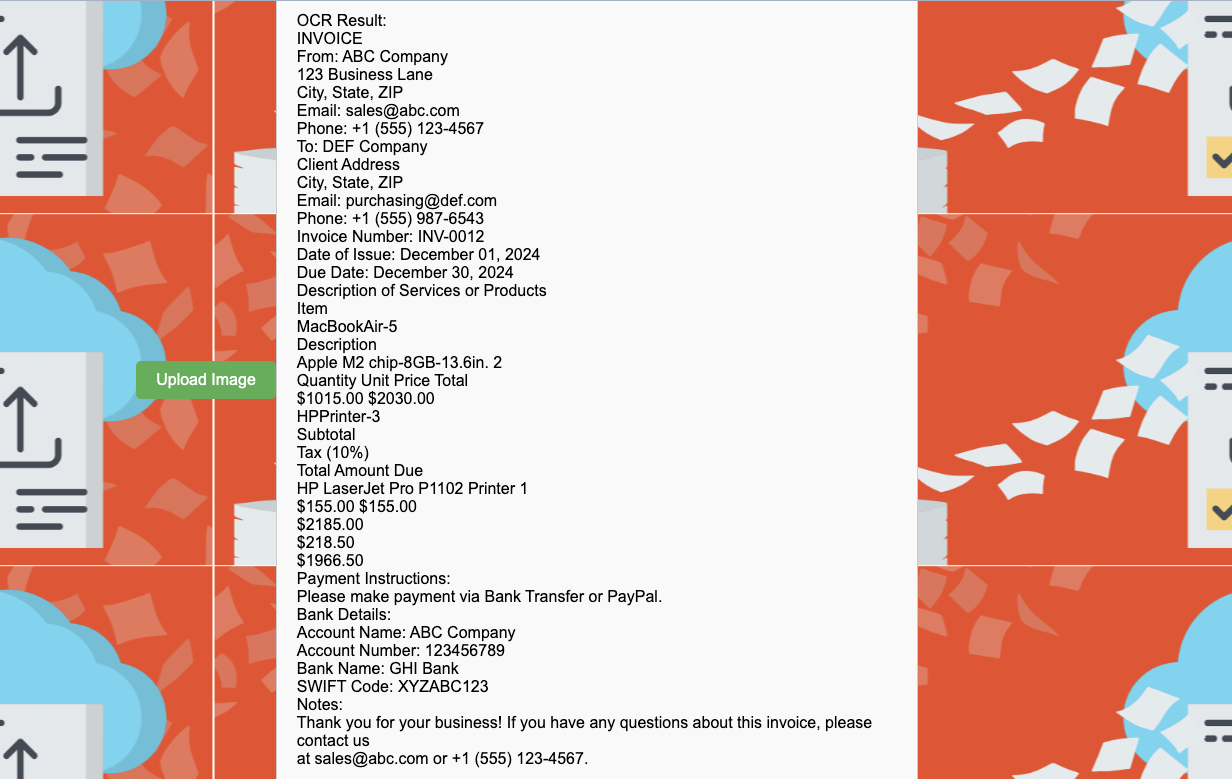 invoice automation app with ocr - output