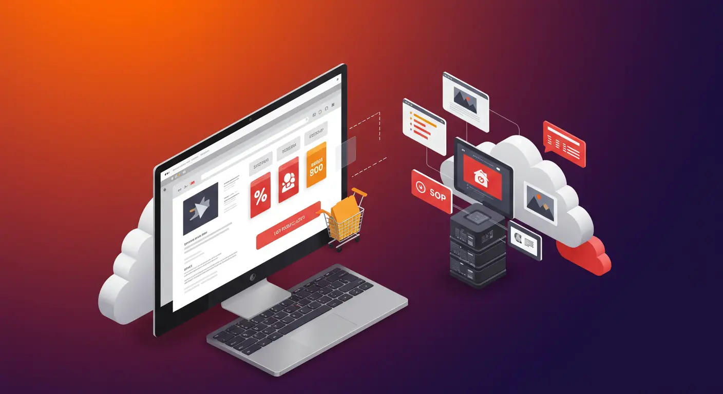 Illustration of a fast image hosting API delivering product images from cloud servers to an e-commerce website for improved speed and user experience.