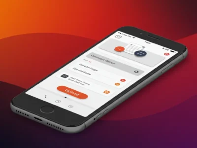 Smartphone screen displaying a mobile-friendly document upload UI with a clear upload button and responsive design elements.