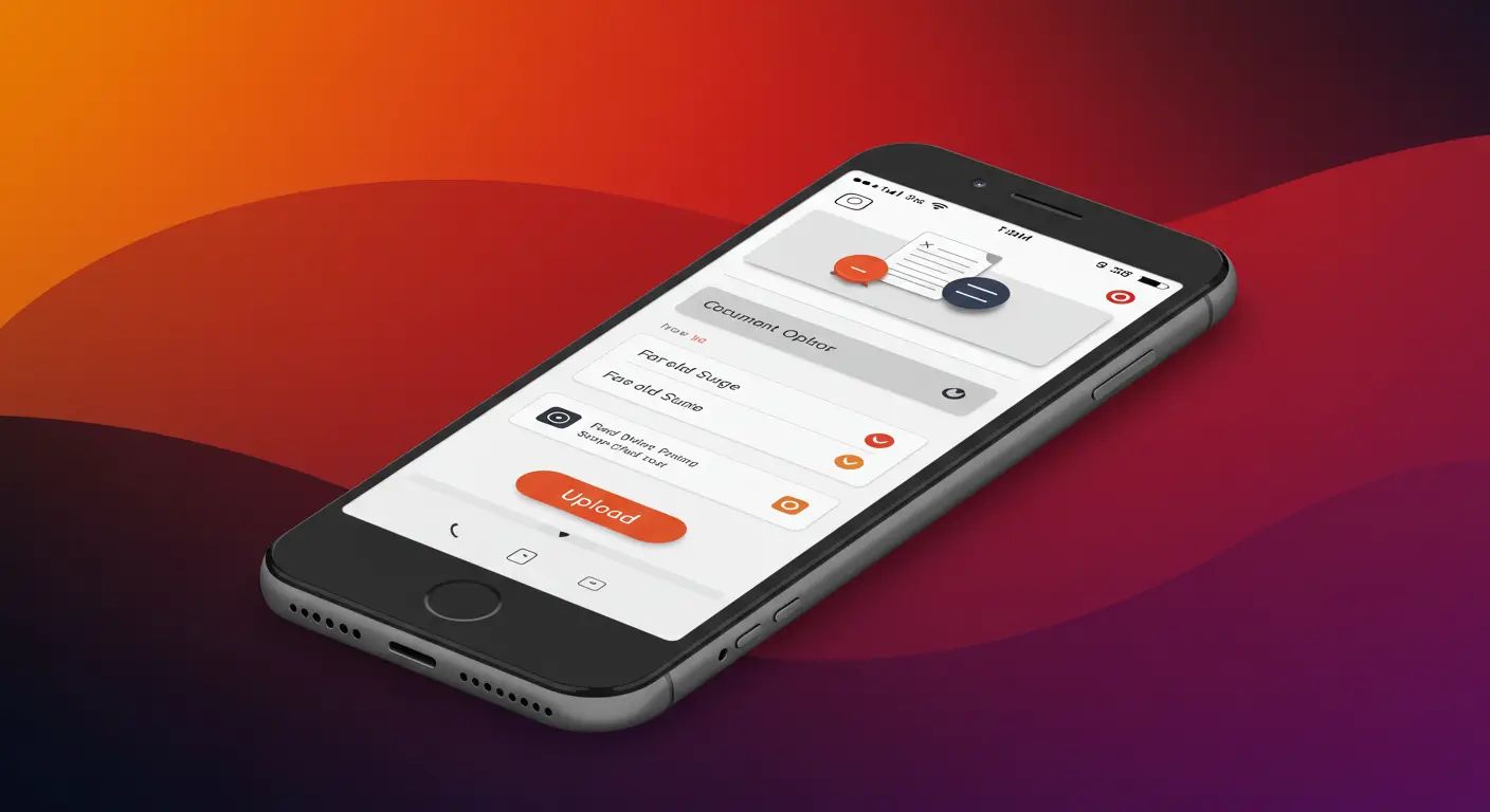 Smartphone screen displaying a mobile-friendly document upload UI with a clear upload button and responsive design elements.
