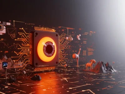 AI chip with an eye symbolizing image recognition in Python and machine vision.