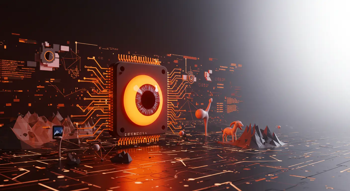 AI chip with an eye symbolizing image recognition in Python and machine vision.
