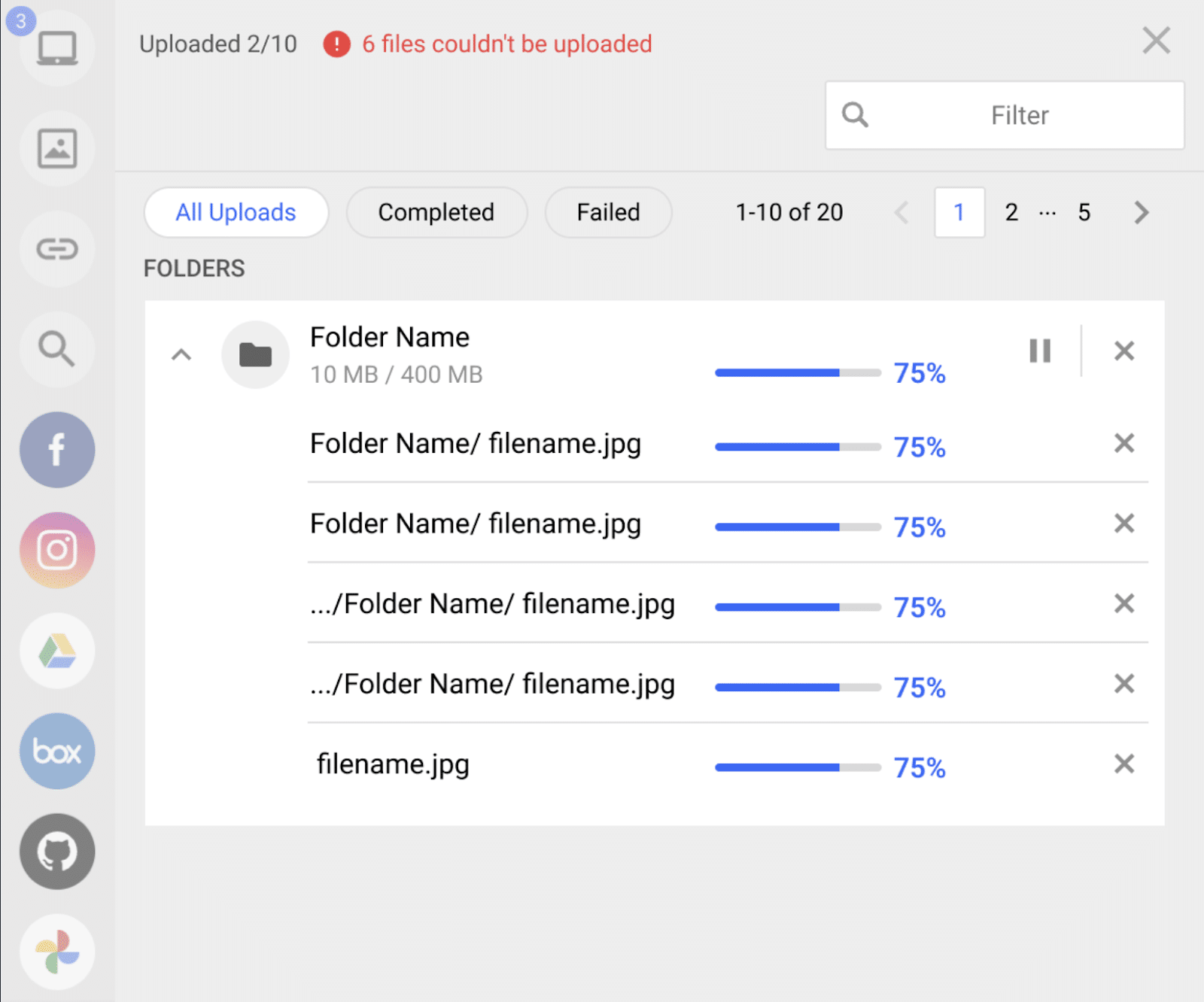 Feedback and status on file uploads