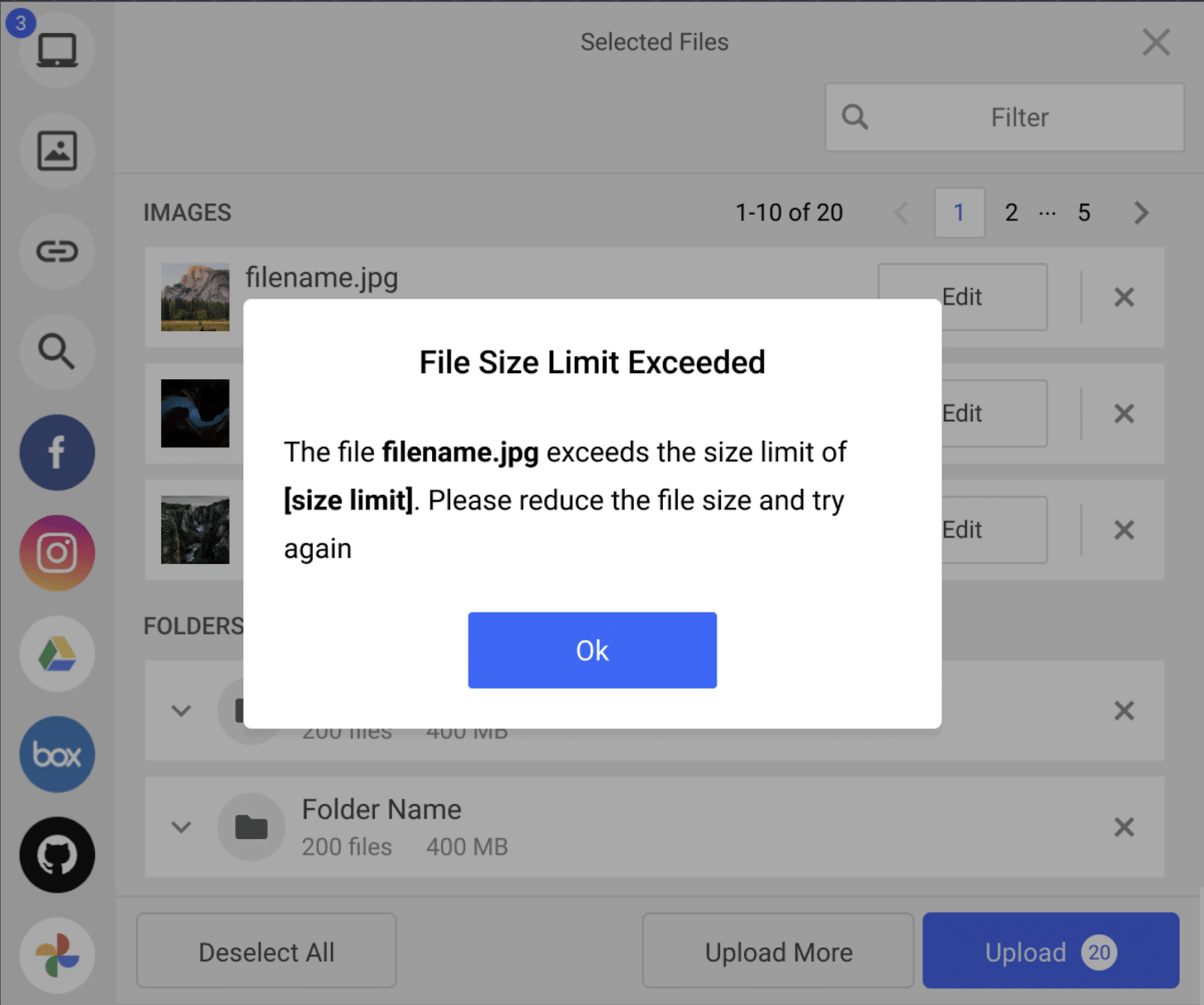 Upload error handling