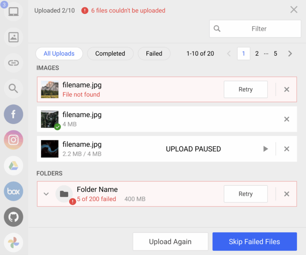 Filestack File Picker 4.0 Folder Upload and Mini Uploader