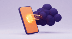 3D illustration showing a mobile device connected to a cloud, symbolizing offloading image processing tasks from the device to cloud infrastructure for enhanced performance.