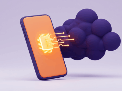 3D illustration showing a mobile device connected to a cloud, symbolizing offloading image processing tasks from the device to cloud infrastructure for enhanced performance.