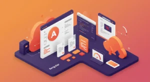 Illustration of Angular SDK enhancing document upload UI with performance tools, cloud integration, and modular interface design.