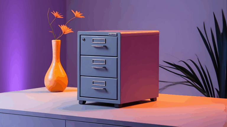 A miniature file cabinet in a minimalist setup, representing a mini file picker.