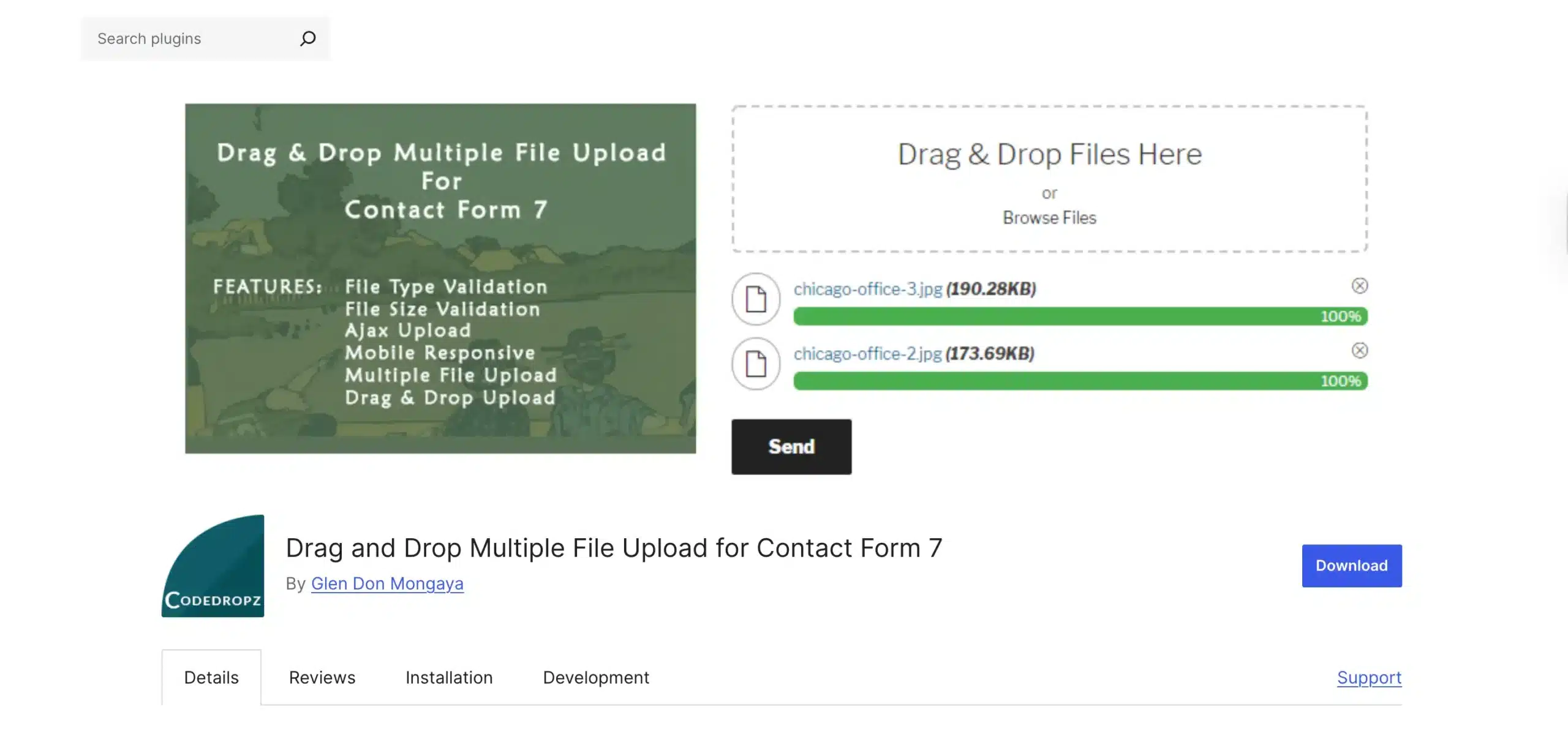 WordPress plugin page of Drag and Drop Multiple File Upload – Contact Form 7