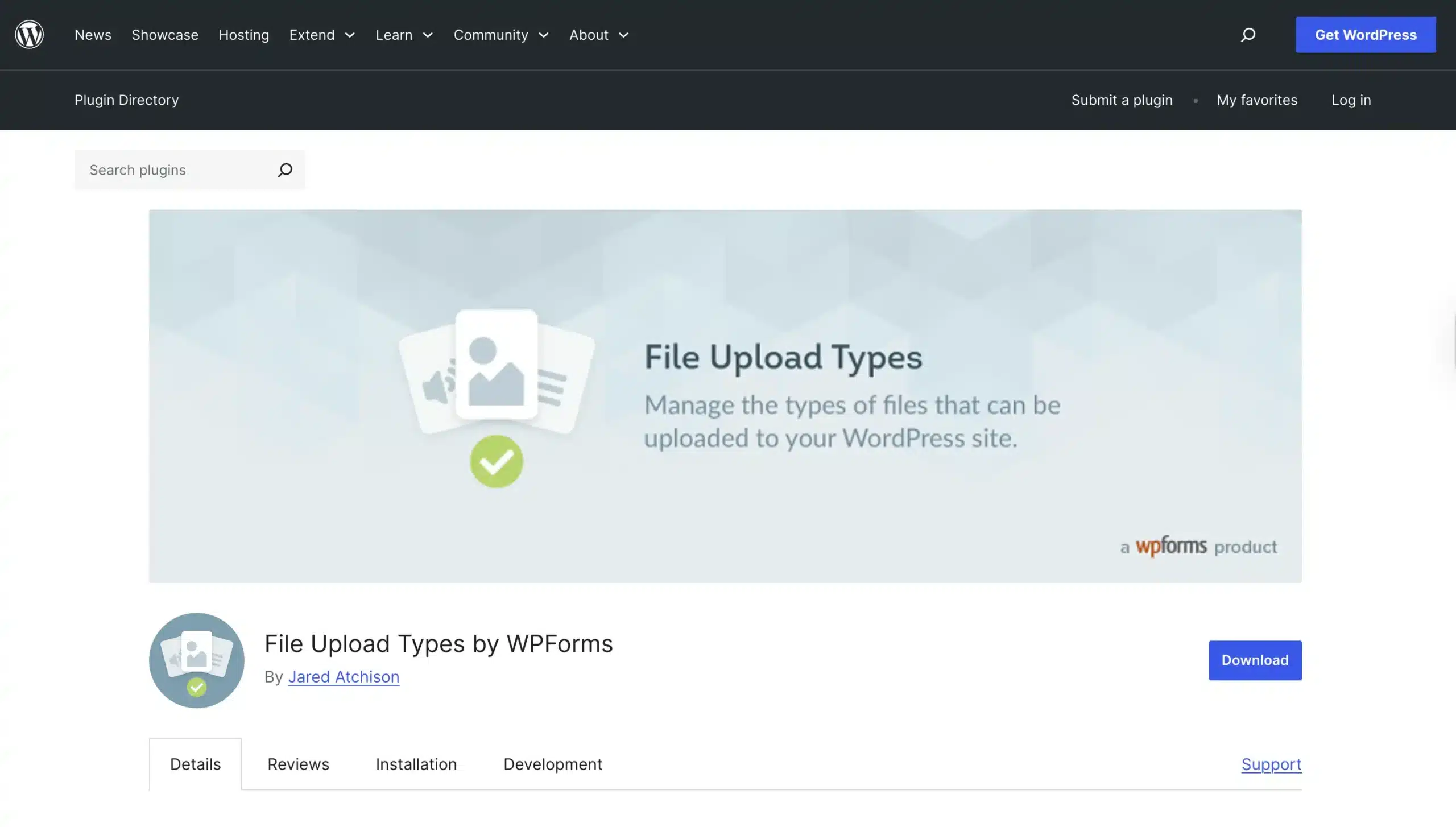 WordPress plugin page of File Upload Types by WPForms for WordPress image upload