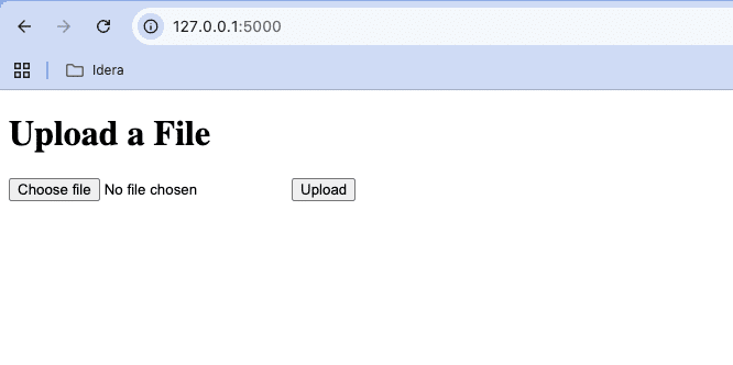 File upload app opened in your browser