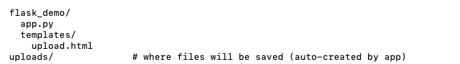 HTML + Flask route handling file upload example - folder structure