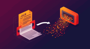Illustration of OCR document automation converting scanned text into digital data streams