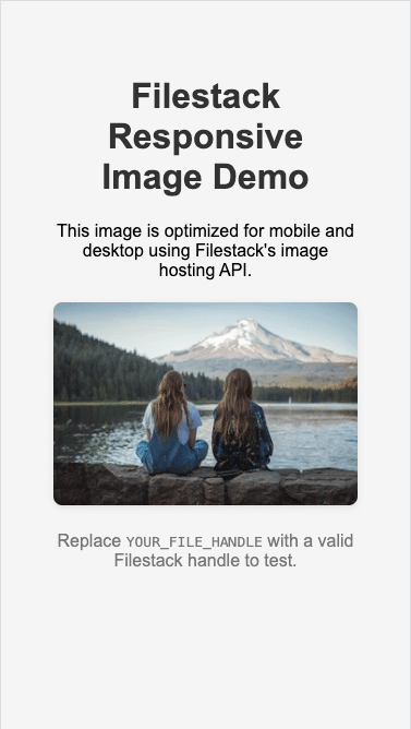 Demonstration of how the responsive image automatically resizes and compresses for smaller screens, ensuring fast load times and optimal display on mobile devices.