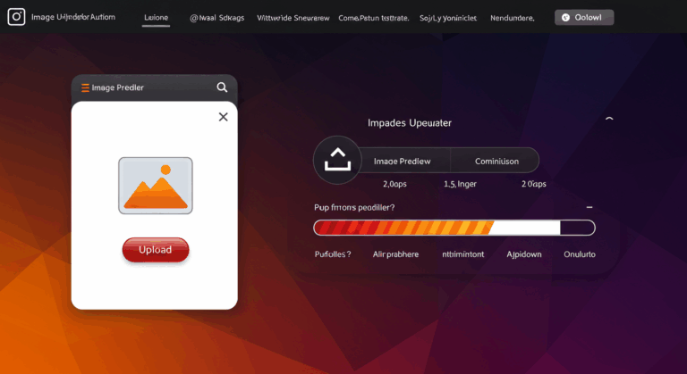 Stylized image uploader for website interface showing upload button and progress bar