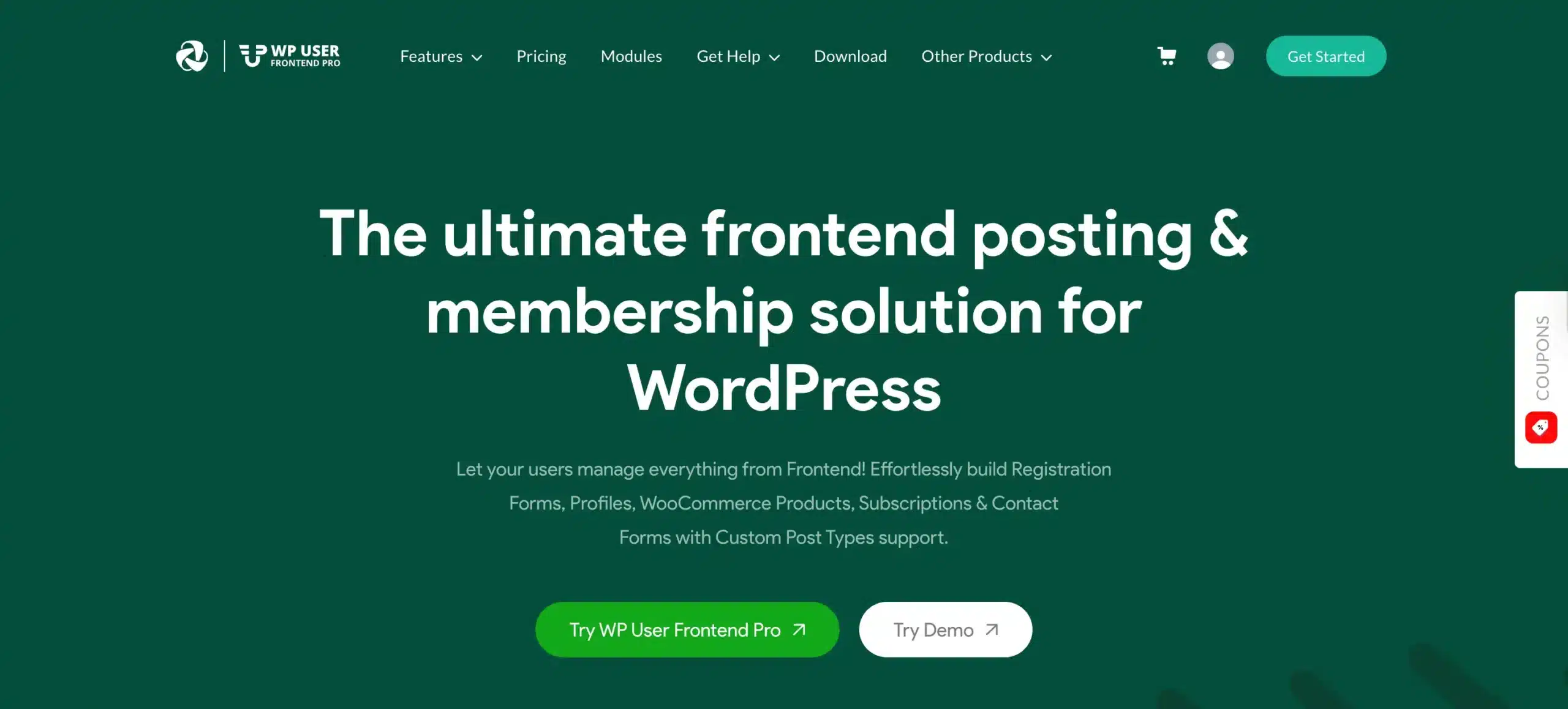 Home page of WP User Frontend - WP file upload plugin
