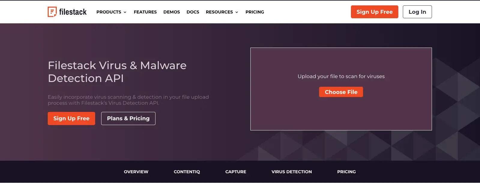 Filestack Virus Detection page