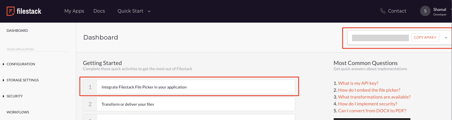 Filestack file uploader dashboard