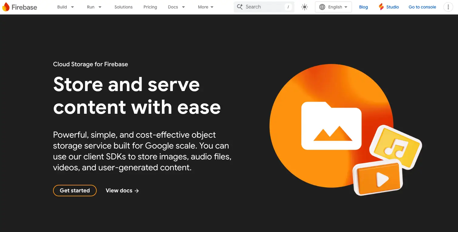 Firebase Storage image hosting API webpage 