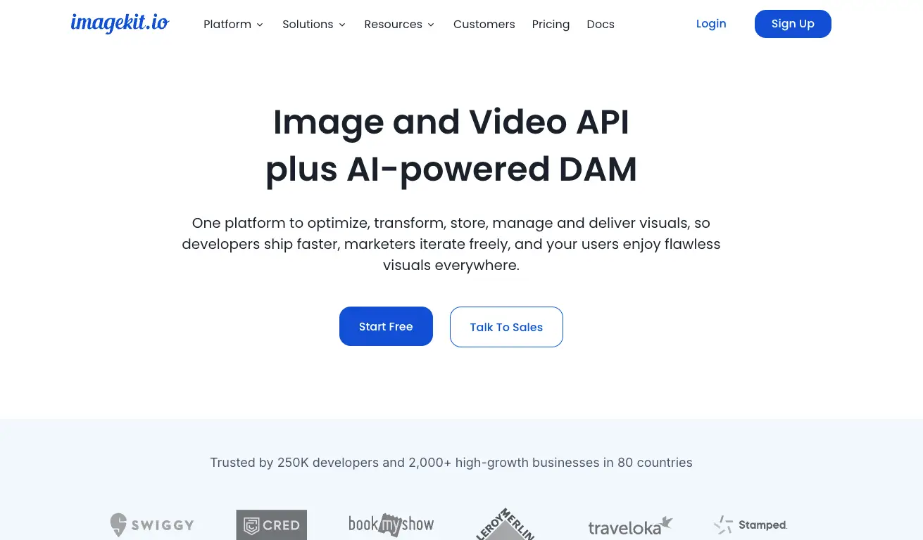 ImageKit image upload service homepage