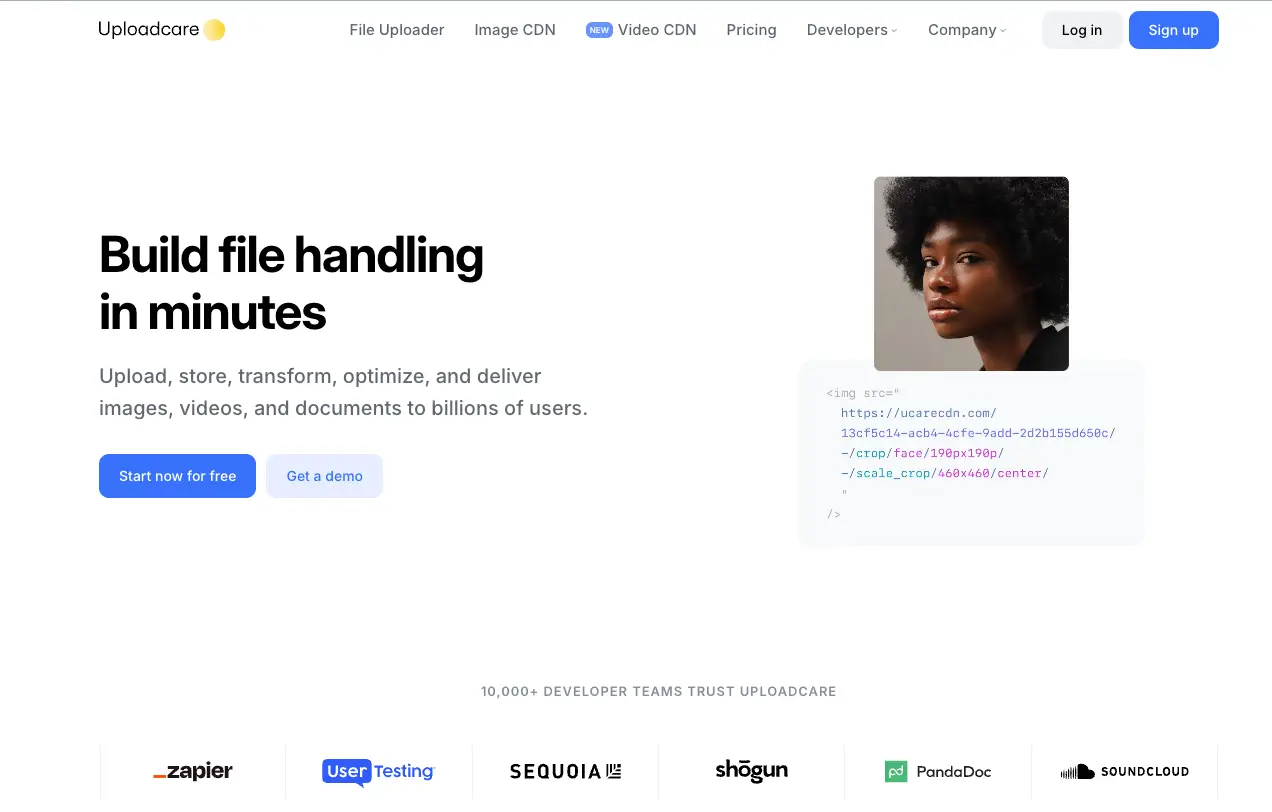 Uploadcare image processing API homepage
