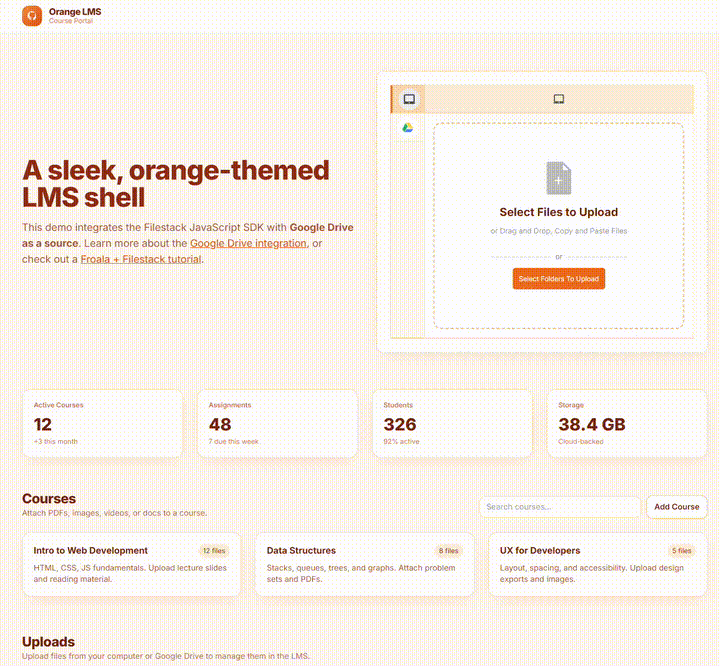 Filestack Orange Theme File Picker LMS