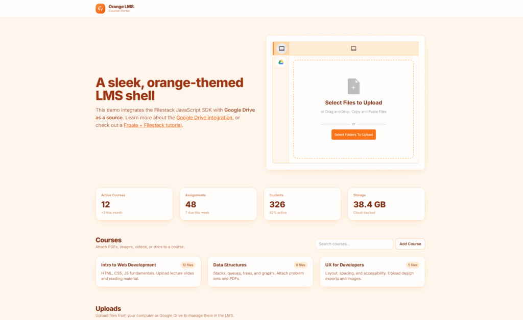 Filestack Orange Theme File Picker LMS