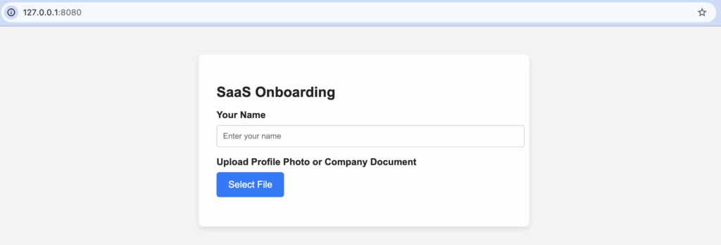 A simple SaaS onboarding form image upload UI