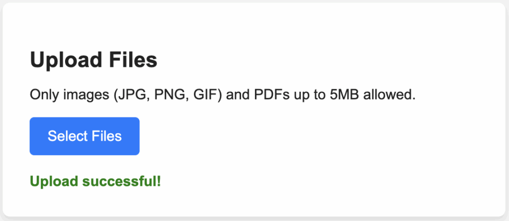 Confirmation message after a successful file upload