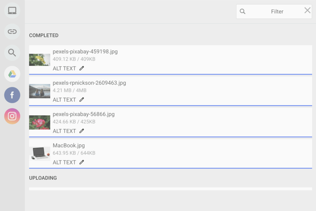 Filestack file upload interface with real-time progress bars