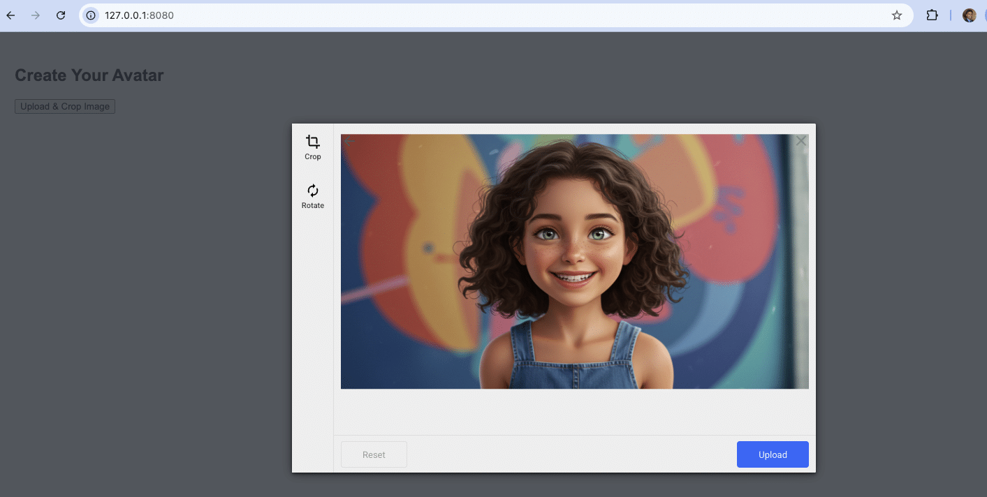 Image selected in the Filestack File Picker to create the avatar