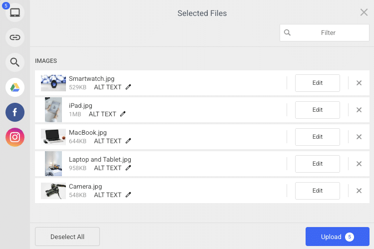 Marketplace upload screen featuring a file preview UI design for product images