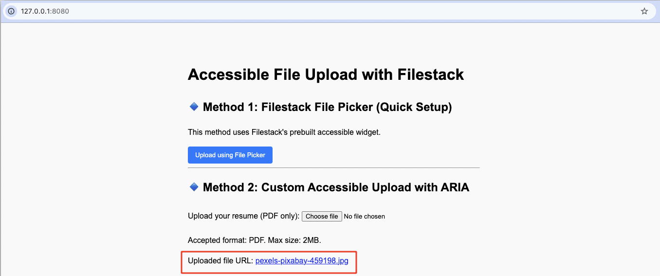 Method 1: Output screen with feedback when you upload the file